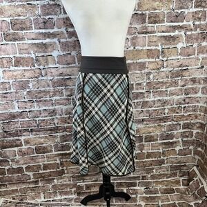 Green 3 XL Plaid Sweater Skirt Brown Blue White Elastic Waist‎ Made in USA
